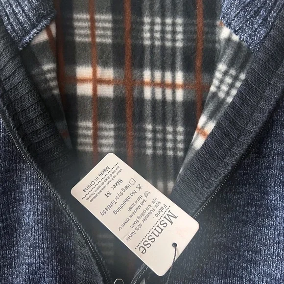 Men's Blue and Black Zip-Up Cardigan Sweater - Picture 7 of 7